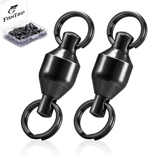 FishTrip 25pcs Fishing Swivels with Split Rings, High Strength Stainless Steel Ball Bearing Swivel Speed Clips Quick Snap Change Connector for Saltwater Freshwater Size 0#-10# (4#_31LB_25Pcs)