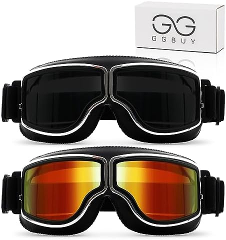 GGBuy Motorcycle Goggles Vintage Pilot Glasses Anti Fog Dustproof ATV Off Road Motorbike Helmet Eyewear Cruiser Scooter Aviator Goggles Protect for Ridding Motorcross Racing