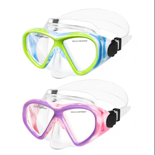 Image of Kids Swim Goggles Snorkel Diving Mask for Boys Girls Ages 5-15, Two-Color Anti-Fog Swimming Goggles with Nose Cover