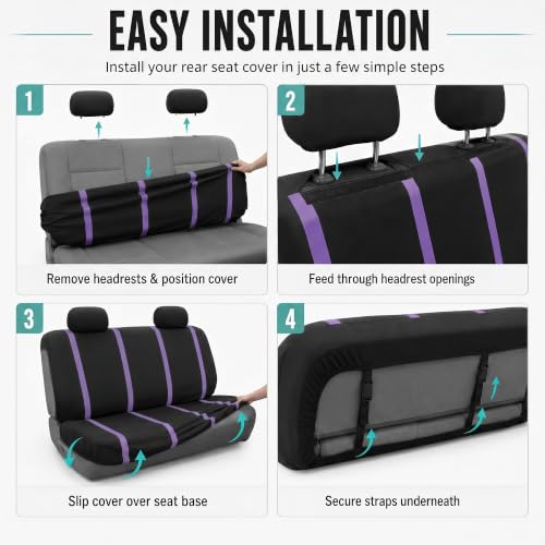 Image of FH Group Car Seat Covers Rear Set Cloth - Car Seat Covers with Removable Headrest,Universal Fit,Automotive SeatCovers,Washable Car SeatCover for SUV,Sedan,Van Purple