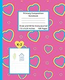 Primary Composition Notebook K-2: Draw and Write Primary Journal for Kids, Pink Notebook with Hearts, Picture Space for Drawing on Top, Half Ruled Lines Below