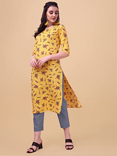 Image of LookMark Women Women's Crepe Printed Regular Kurti | Kurta (K1100-S) Yellow