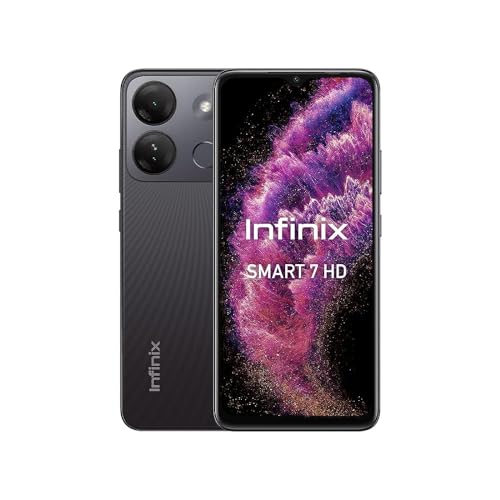 Infinix Smart 7 HD, 2+64GB, tinta negra, teléfono inteligente desbloqueado sin SIM, pantalla de 6.6 pulgadas, batería grande de 5000 mAh, procesador Octa Core 4G, desbloqueo de huellas dactilares y