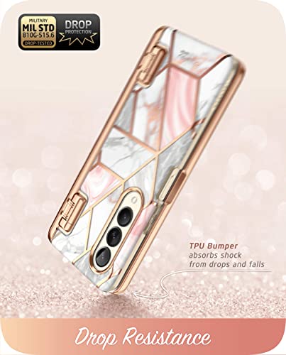 I-Blason Cosmo Series For Samsung Galaxy Z Fold 4 Case With Pen Holder (2022), Stylish Protective Bumper Fold 4 Case With Built-In Screen Protector (Marble) #TOP3
