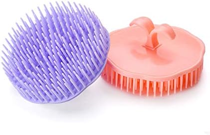 Aroveea Hair Scalp Brush Dandruff Cleaning Brush Shower Scalp Shampoo Brush Scalp Massager Pack of 2 (Orange and Violet)