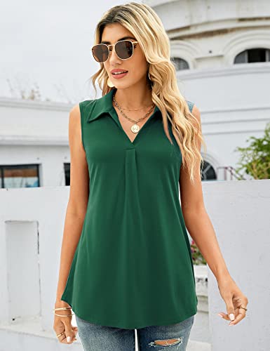 Akewei Women's Sleeveless Polo Shirts Golf Tennis Tank Tops With Collar Casual Summer V Neck Tops Green L #TOP2