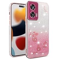 ILING Ragazza Cover per Motorola Edge 60 Fusion/Motorola Edge 60 5G, Colorato Custodia con Elegante Pattern di Rose, Brillantini Strass, Ultrasottile Morbido Silicone TPU Bumper Antiurto Case (Rosa