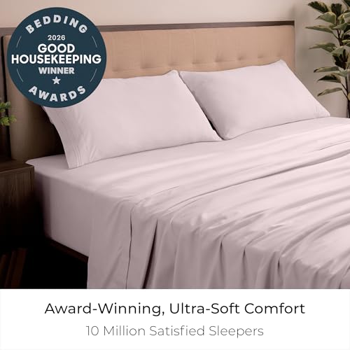 Image of Mellanni King Sheets Set - 4 PC Iconic Collection Bedding | Hotel Luxury, Extra Soft, Cooling Bed Sheets - Wrinkle, Fade, Stain Resistant (King, Blush Pink)