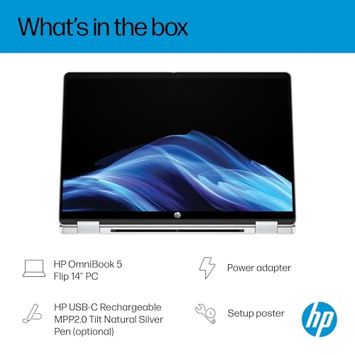 HP OmniBook 5 Flip 2-in-1 Laptop 14-fp0011nx, 14" 2K, Touch screen, Intel Core 5-120U, Intel Graphics, 16GB RAM, 512GB SSD, Windows 11 Home, Glacier silver - C20RQEA
