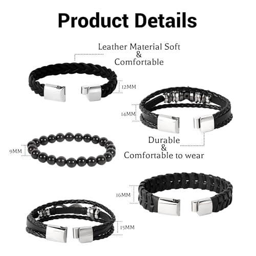 Bracelets en cuir tressé id&eacute;e cadeau style manchette punk rock tendance - 2