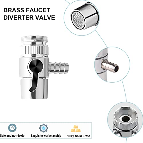 2 Pack Faucet Diverter Valve, 9.5mm Barb for 3/8" ID Flexible Hose, Countertop Water Filter Adapter with Solid Brass Handle, M22 Male to M24 Male Adapter Rings, Clamps & Extra Washers by Tsinghwang - Used condition - Image 8