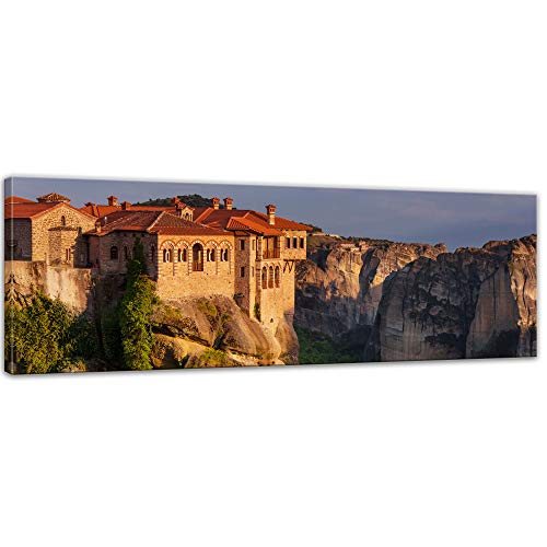 Bilderdepot24 Bild auf Leinwand | Meteora in Griechenland in 160x50 cm als Panorama Wandbild XXL | Wand-deko Dekoration Wohnung modern Bilder | 201025