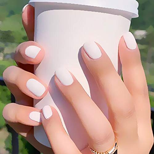 Cagora Coffin Press on Nails French Ballerina Fake Nail Matte Full Cover Acrylic Nail Extra Long False Nails Artificial Nails Tips for Women and Girls (M2-White Matte)