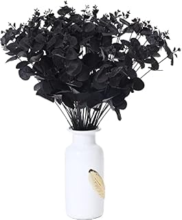 Tiamu Artificial Black Eucalyptus Leaf Stems Branches for Vase, Artificial Silver Dollar Foliages Eucalyptus Bouquet Real Touch for Table Centerpiece Wedding Party Decoration