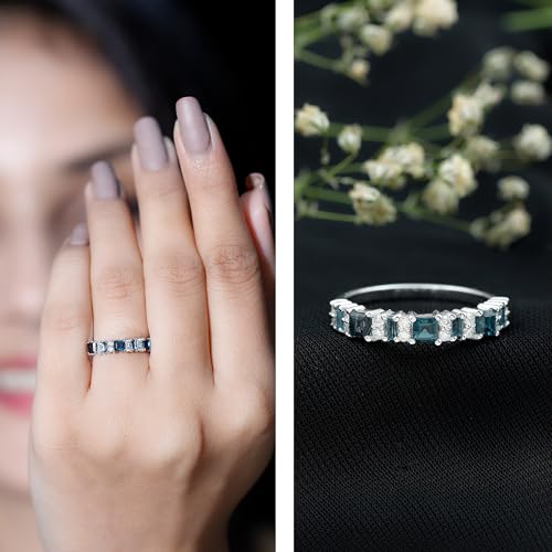 Natural London Blue Topaz Half Eternity Band with Moissanite, AAA Quality, Topaz Anniversary Ring (Ideal for Gift)2