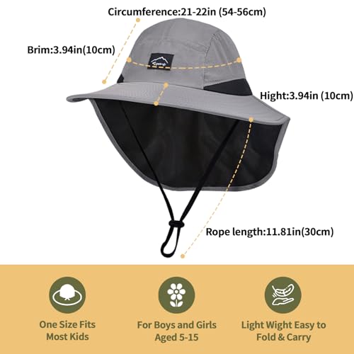 Image of ZOORON Kids Sun Hat with Neck Flap UPF 50+ UV Protection Wide Brim Breathable Fishing Safari Beach Summer Hat for Boys Girls