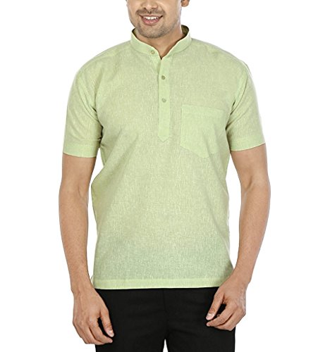 Kurta de algodón de manga corta en color verde talla 36 para hombre