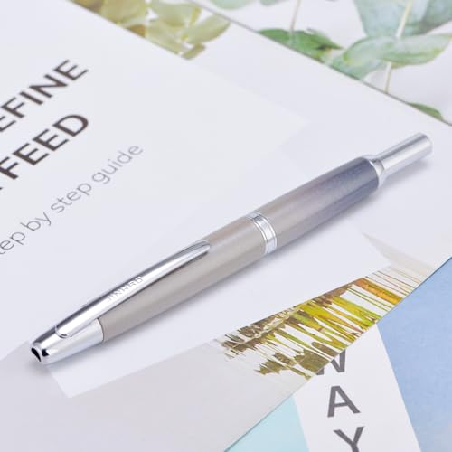 Image of Jinhao 10 Press Fountain Pen with Box, Gradient Grey Retractable Extra Fine Nib with Ink Converter Set (Silver Clip)