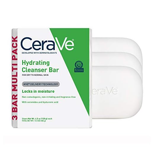 CeraVe Hydrating Cleanser Bar | Soap-Free Body and Facial Cleanser with 5% Cerave Moisturizing Cream | Fragrance-Free | 3-Pack, 4.5 Ounce Each