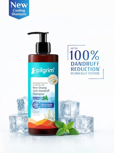 Image of Pilgrim Australian Tea Tree & Salicylic Acid Anti-Dandruff Shampoo with Cool Menthol | Up to 100% Dandruff Reduction*| Soothes Itchy Scalp | Non-Drying Formula | All Hair Types | For Men & Women (400ml - Pack of 2)