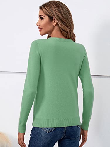 Lanpulux Womens 100 Percent Wool Pullover Sweaters Cozy Knit Crew Neck Jumper Tops Winter Knitwear Green #TOP2