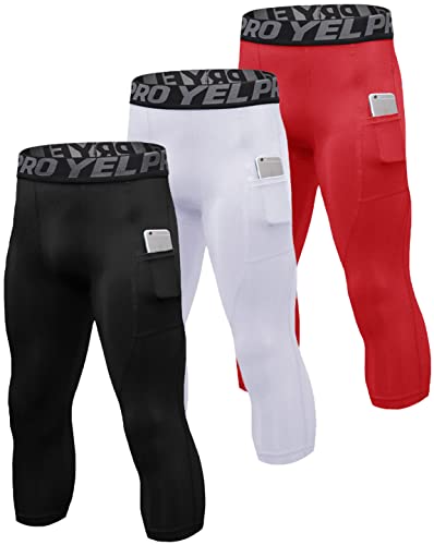 3 Pack Men's Compression Pants 3/4 Workout Dry-fit Baselayers Underwear Sport Tights Running Athletic Leggings Capris