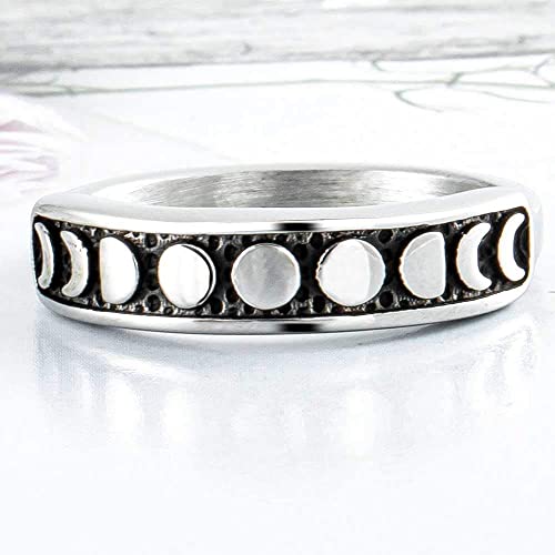 Jude Jewelers Retro Vintage Stainless Steel Moon Phase Shape Crescent Stacking Wedding Band Promise Ring (Silver, 7) #TOP2