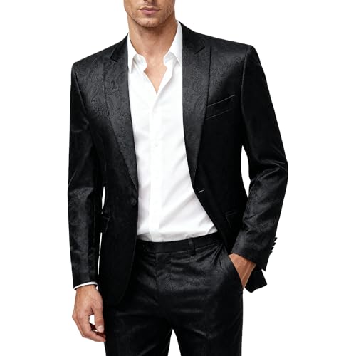 Cloudstyle Mens 2 Piece Paisley Dress Suit One Button Party Wedding Blazer Pants Sets Black