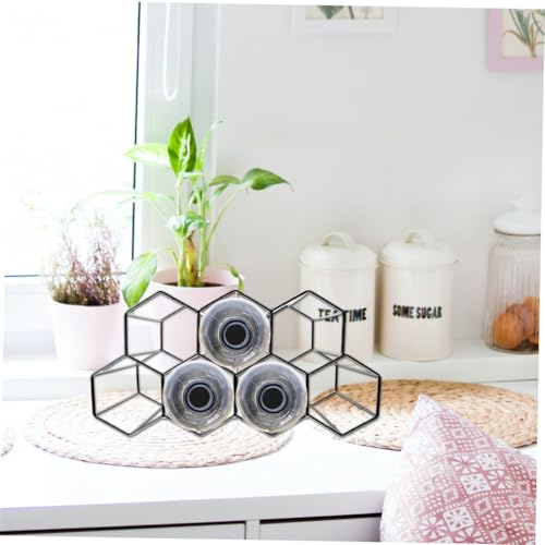 Soporte para botellas de vino 7 agujeros estilo panal, metal negro miniatura 6