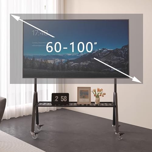 Rangement double couche pour support TV mobile à roulettes robuste de 60-100"