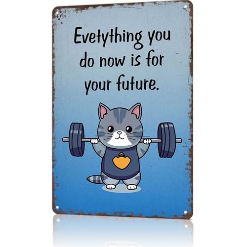 Vintage Metal Sign Future Weightlifting Cat Workout Room Signs Retro Tin sign For Gym Workout Posters Fitness Plaque Inspirational Wall Decor 8x12 Inches
