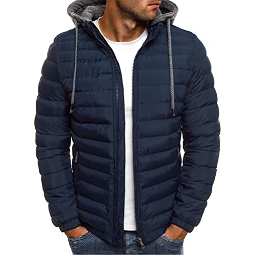 ORANDESIGNE Doudoune Blouson Homme Hiver Chaud Manteau Épais Veste Moto Épaissir Chaud Slim Manteau à Capuche Hiver Veste Matelassée Zipper Slim Fit A Marine L