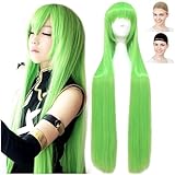 CaseEden Code Geass C.C. Sheet to Touhou Project Hayaae Tofuuya AMNESIA Cosplay Wig, Straight Long, 39.4 inches (100 cm), Pre-Cut Bangs, Heat Resistant, Light Green & White Merce Wig Net Set of 2, Black & Skin Color