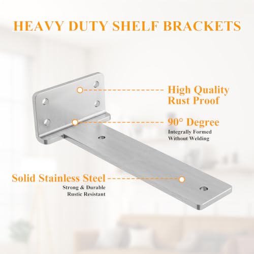 Stainless Steel Floating Shelf Brackets 12 inch 8 Pack L Brackets for Floating Shelves Heavy Duty Shelf Bracket for DIY Shelving Brackets Decorative with Mounting Hardware Screws by Aunulahca - Used condition - Image 5