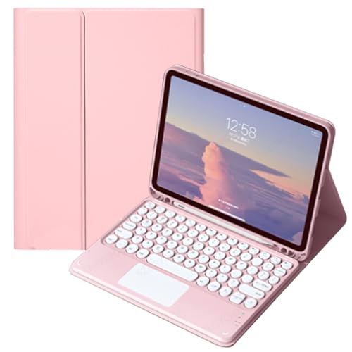 QYiiD Touchpad Keyboard Case for iPad 11/10th Gen 11/10.9 inch 2025 A16/2022, Smart Keyboard Folio Cover with Pencil Holder, Multi-Touch Trackpad, Detachable Keyboard for iPad A16, Pink
