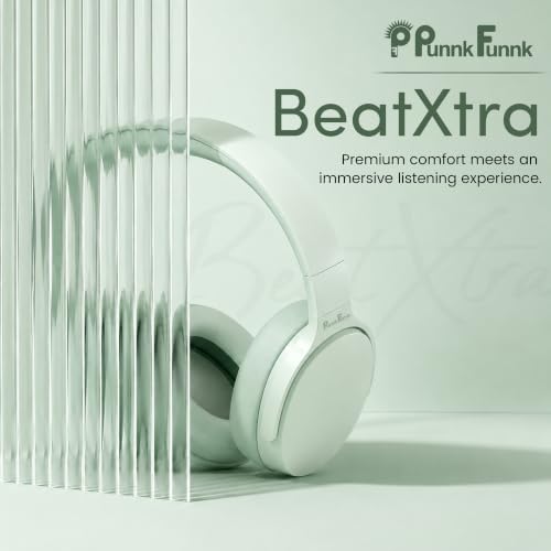 Image of PunnkFunnk BeatXtra Wireless Stereo Bluetooth Headphones V5.3, Over Ear Foldable Headset with 40mm Drivers, Soft Cushioned Ear Pads, Built-in Mic, AUX Input, 10M Wireless Range, Teen & Adults (Green)