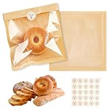 100 bolsas de alimentos con ventana, 18 x 19 cm, bolsas de panadería marrones con pegatinas, bolsas de pan pequeñas de papel kraft, bolsas de comida a prueba de grasa, bolsas de aperitivos para
