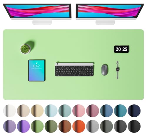 Image of Aothia Faux Leather Desk Mat - Large Mouse Pad, Non-Slip PU Leather Blotter, Waterproof Writing Surface for Office and Home (Foam Green, 47.2 inch x 23.6 inch)