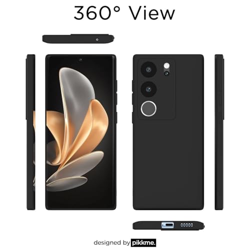 Image of Pikkme Back Cover for Vivo V29 /Vivo V29 Pro 5G | Slim Soft Matte Silicone Cover with Camera Protection & Shockproof Bumper Case (Black)