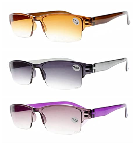 Marzro 3 Colors Pack Men's Women Tinted Gray Brown Purple Half Rim Sun Resin Reading Glass +1.0 ~+4.0 (3 Colors Pack, 1.5, Multiplier_X) #TOP10