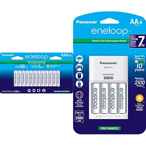Panasonic BK-4MCCA12FA eneloop AAA 2100 Cycle Ni-MH Pre-Charged Rechargeable Batteries & K-KJ17MCA4BA Advanced Individual Cell Battery Charger Pack with 4 AA eneloop 2100 Cycle Rechargeable Batteries