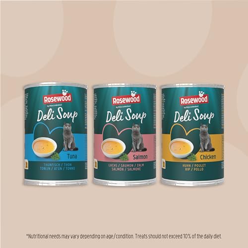 Rosewood Deli Soup Lachs – Köstlicher Katzensnack als Brühe mit weichen Lachsstückchen, ohne Zusatz von Salz oder Zucker, ohne künstliche Zusatzstoffe, 135 ml