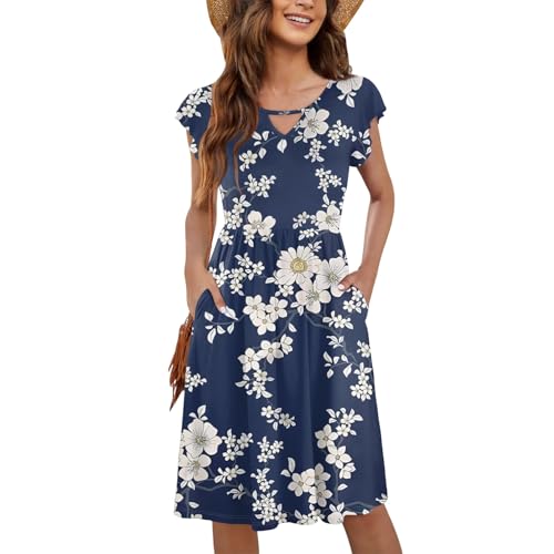 rüschenkleid Damen Sommerkleid Damen V-Ausschnitt Rüschenärmel Blumenkleid Knielang Boho A-Linien Hohe Taille Freizeitkleid Luftig Elegant Sexy...