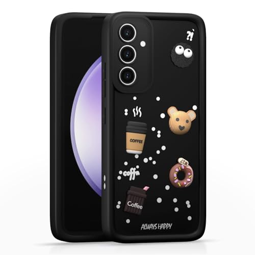 Image of Bintage CASE Cute Fun Taddy Cartoon 3D Ball Bear Milk Cake Coffee Silicon Case Full Body & Camera Protection Back Cover Compatible for Samsung Galaxy S23 FE 5G - Black
