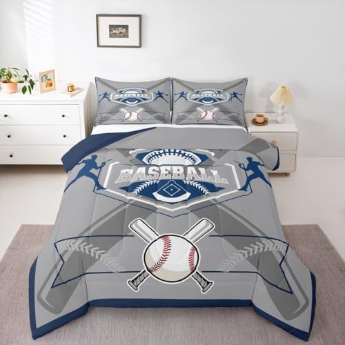 Erosebridal Baseball Full Bedding Set for Kids, Baseball Lovers Comforter Set Sports Game Quilt Comforter Sets with 2 Pillowcasesankees Theme