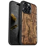 Carveit Holz Cover für iPhone 16 Pro Max hülle, Handyhülle kompatibel MagSafe Silikon Stoßfeste Case, Magnetisch Hull für Apple 16 pro max Handyhulle（Nussbaum-Fließende abstrakte Wellen）