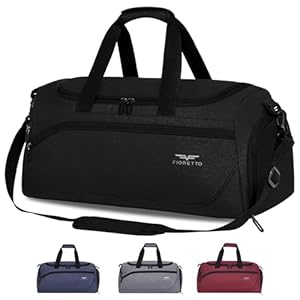FIORETTO 35L Sporttasche & Reisetasche für Damen und Herren, mit Schuhfach & Nassfach, Wasserdicht Tasche für Trainingstasche, Gym, Travel, Schwimmen, Sauna, fußball Schwarz