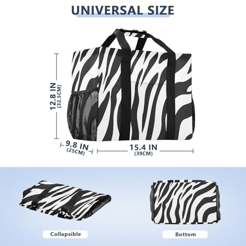 Large Waterproof Travel Tote Bag for Women Men, Animal Zebra Print Skin Canvas Beach Bag with Lining & Pockets - Reusable Grocery/Laundry/Kitchen/Pool/Picnic Tote (15.4x9.8x12.8in)3