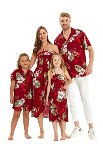 Image of Matchable Family Hawaiian Luau Men Women Girl Boy Clothes in Pineapple Garden Burgundy