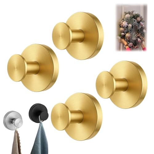 Donubiiu 4 X Gold Suction Cup Hooks, 2026 Upgrade Hooks, Suction Cup, Extra Strong, Towel Holder, Self-Adhesive Hooks, Wall Hooks, Maximum Load 8 Kg, No Drilling, For Bathroom, Kitchen, Wall, Glass (4 X Gold)